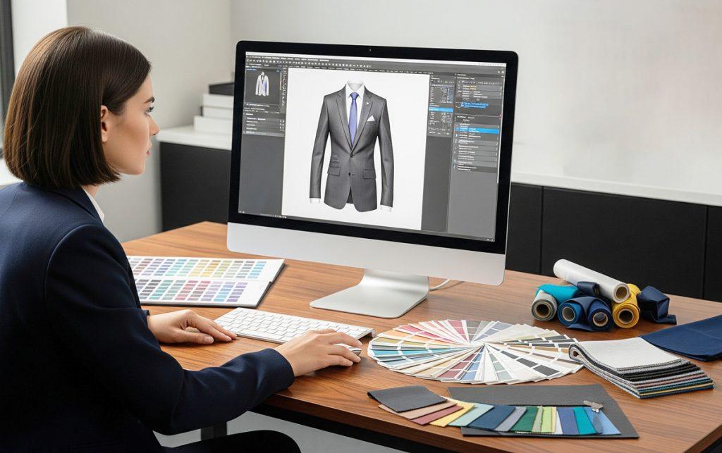 Nhà thiết kế Aristino Uniform tạo bản vẽ đồng phục công sở cao cấp.