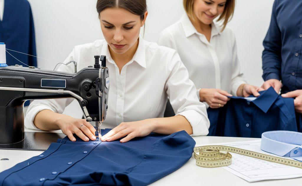 Thợ may Aristino Uniform hoàn thiện mẫu đồng phục công sở để khách hàng duyệt